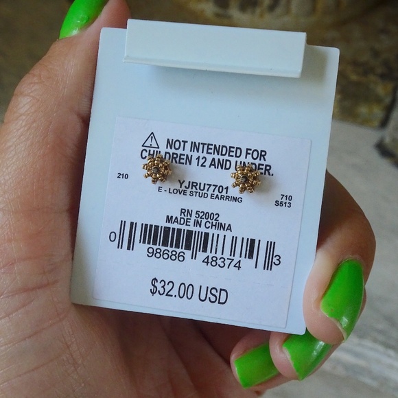 Juicy Couture LOVE Stud Earrings Gold Tone Y2K McBling Baddie Crystal CZ Hearts - Picture 4 of 5